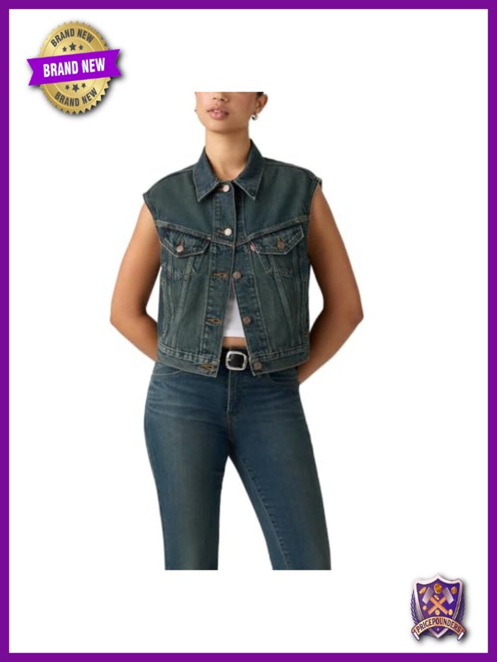 Cropped Relaxed Fit Trucker Vest V-Neck Sleeveless Denim Style